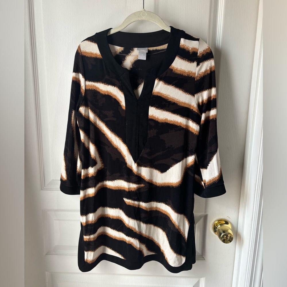 Chico's Black and Tan Patterned Top 0